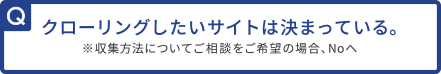 クローリングしたいサイトは決まっている。※収集方法についてご相談をご希望の場合、Noへ